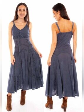 Scully Western Honey Creek XL Blue Embroidered Dress 3815-CW